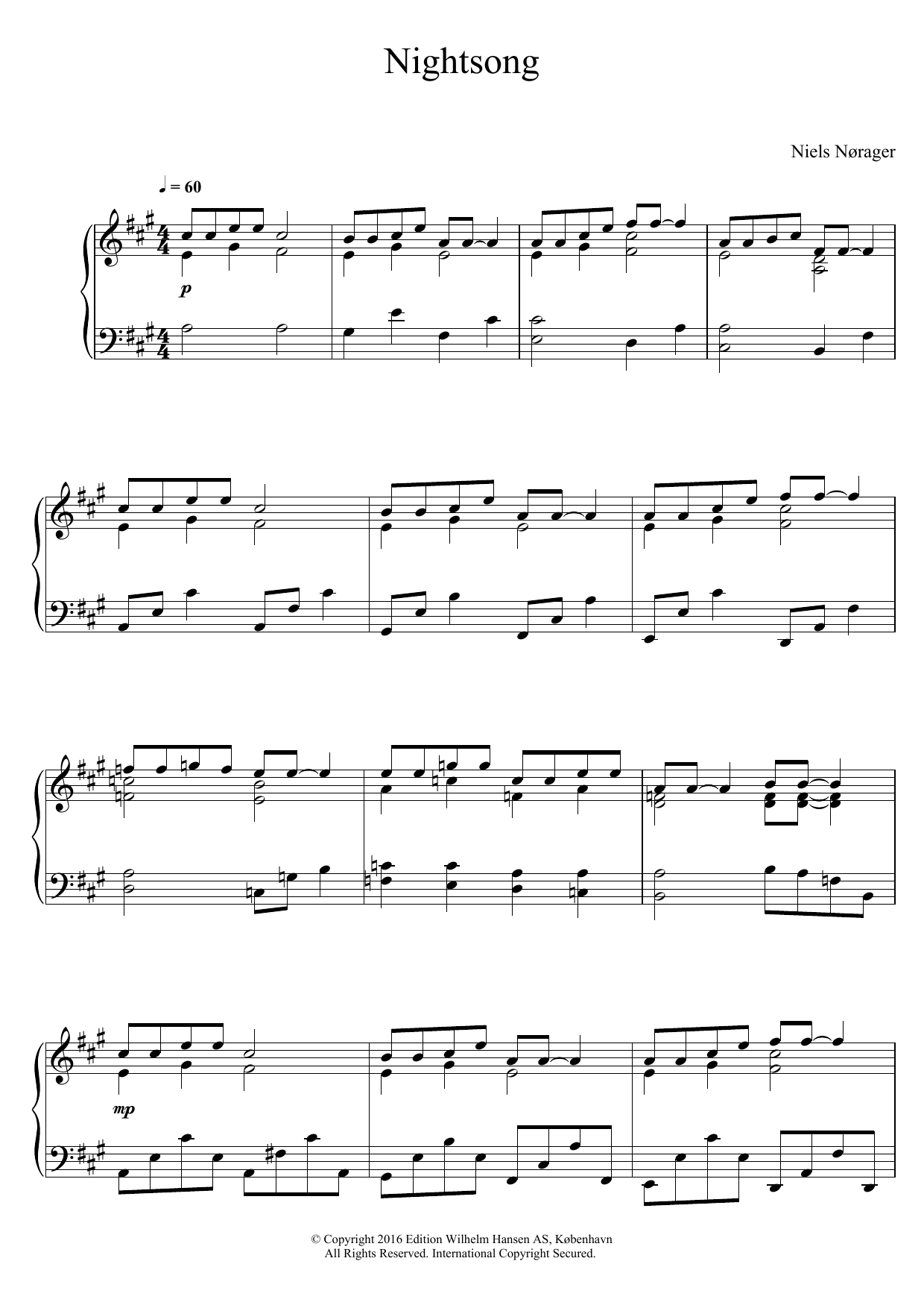 Niels Norager Nightsong Sheet Music