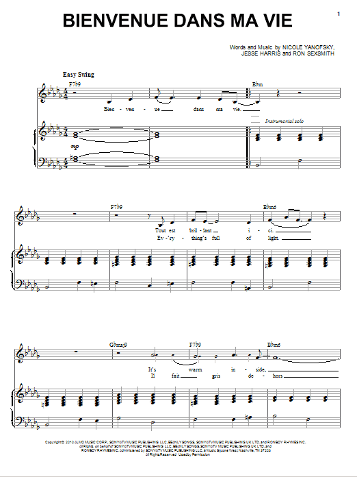 Nikki Yanofsky Bienvenue Dans Ma Vie Sheet Music