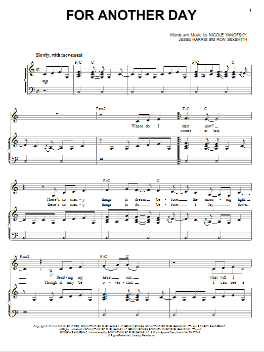 Nikki Yanofsky For Another Day Sheet Music