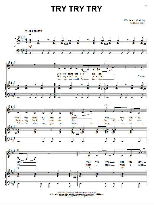 Nikki Yanofsky Try Try Try Sheet Music