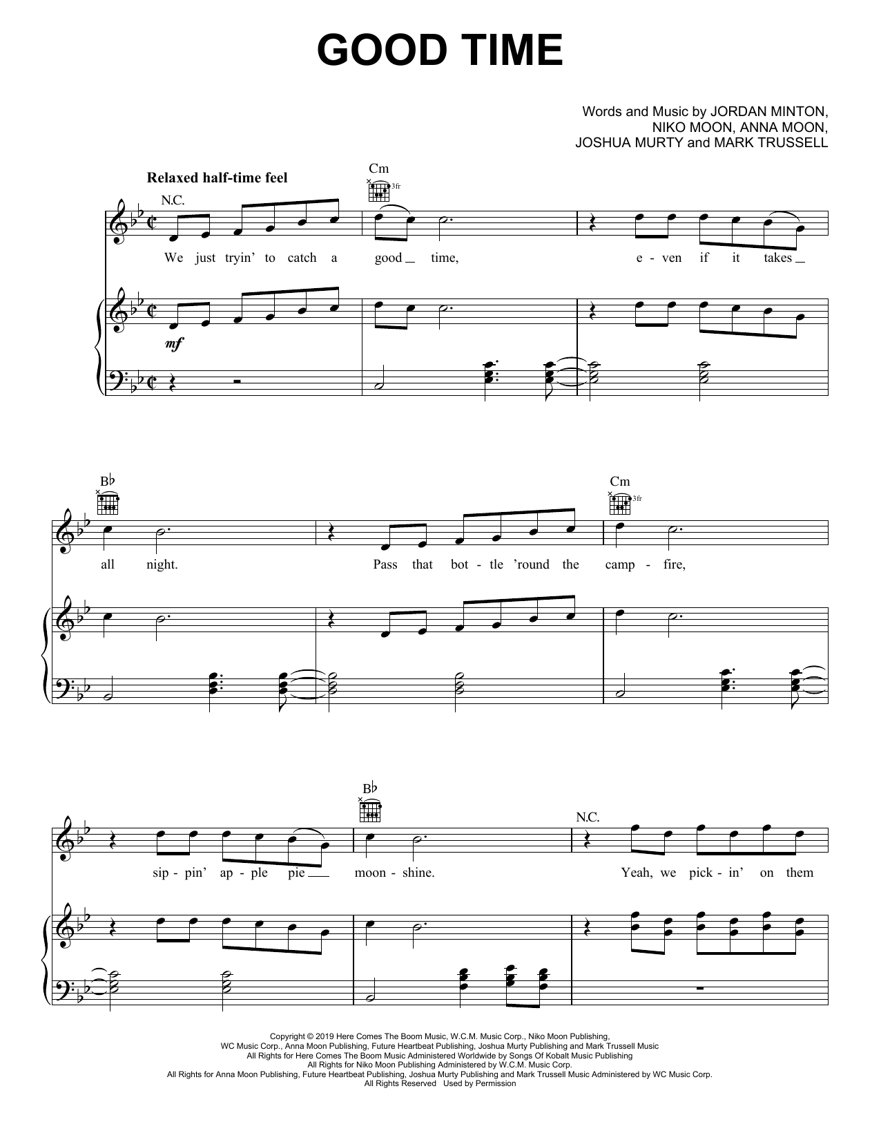 Niko Moon Good Time Sheet Music