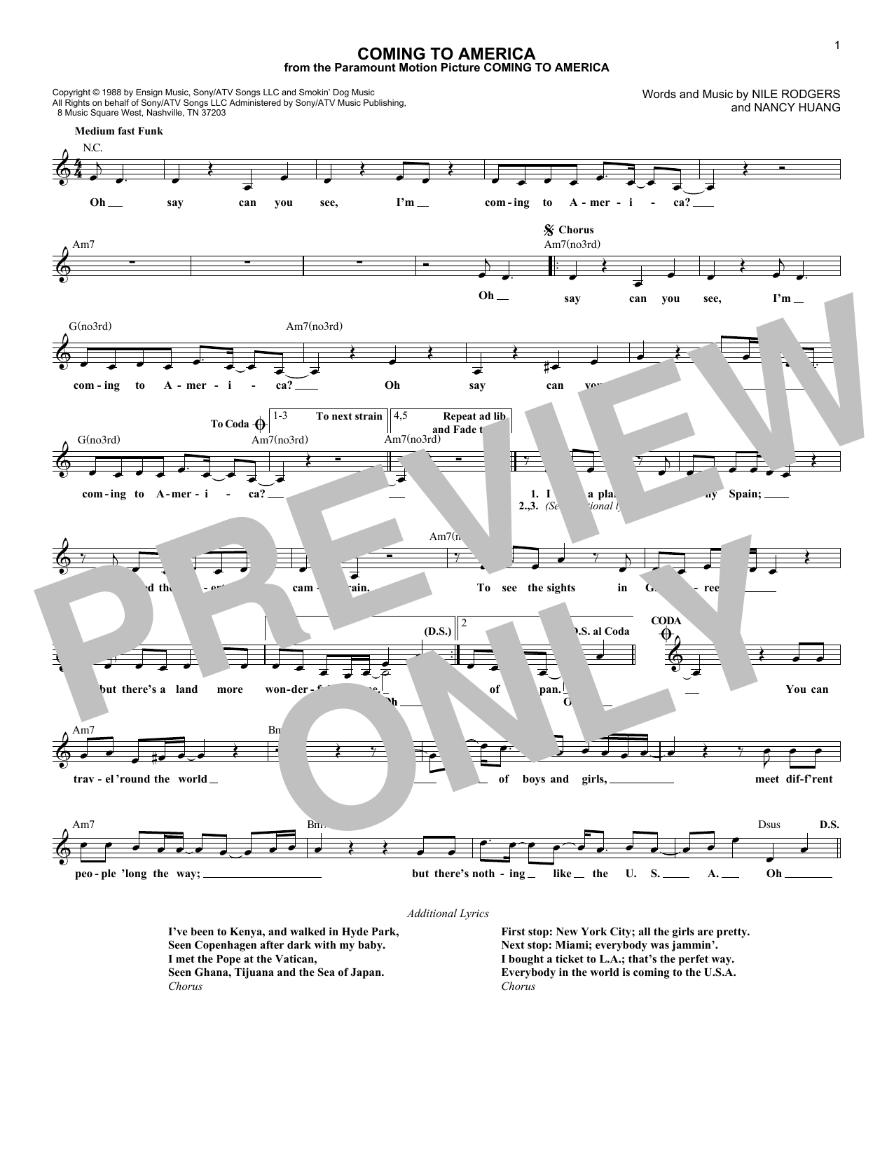 Nile Rodgers Coming To America Sheet Music