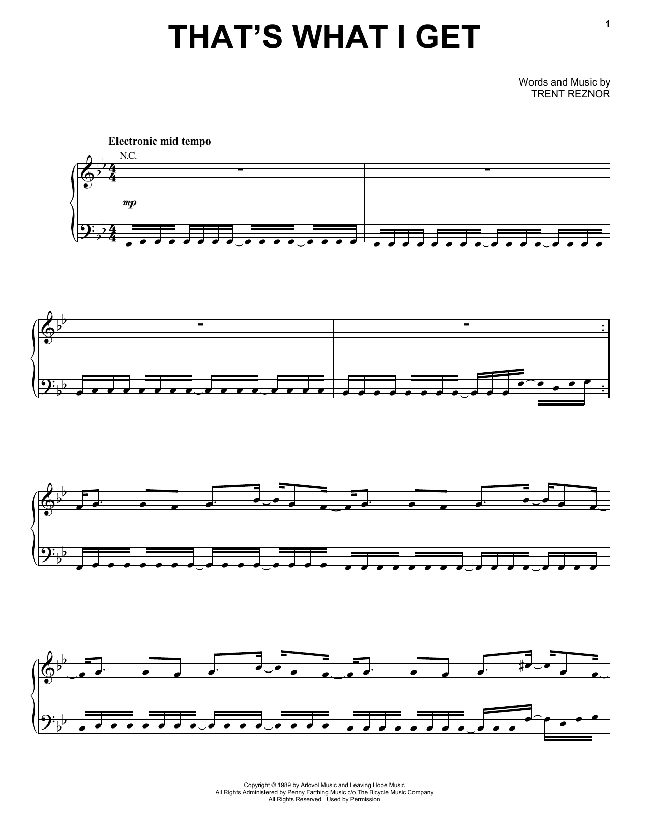 Nine Inch Nails That's What I Get Sheet Music