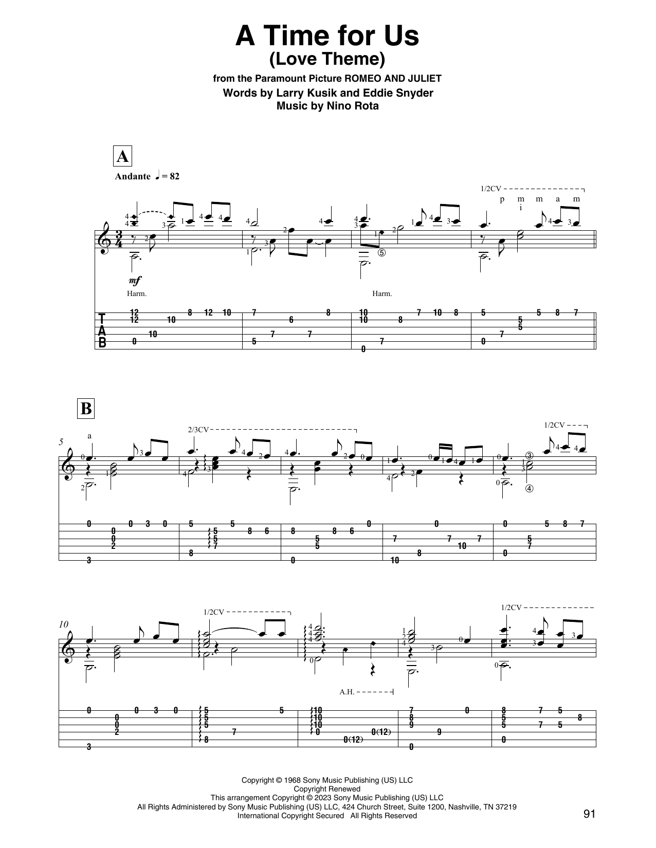 Nino Rota A Time For Us (Love Theme) (arr. David Jaggs) Sheet Music