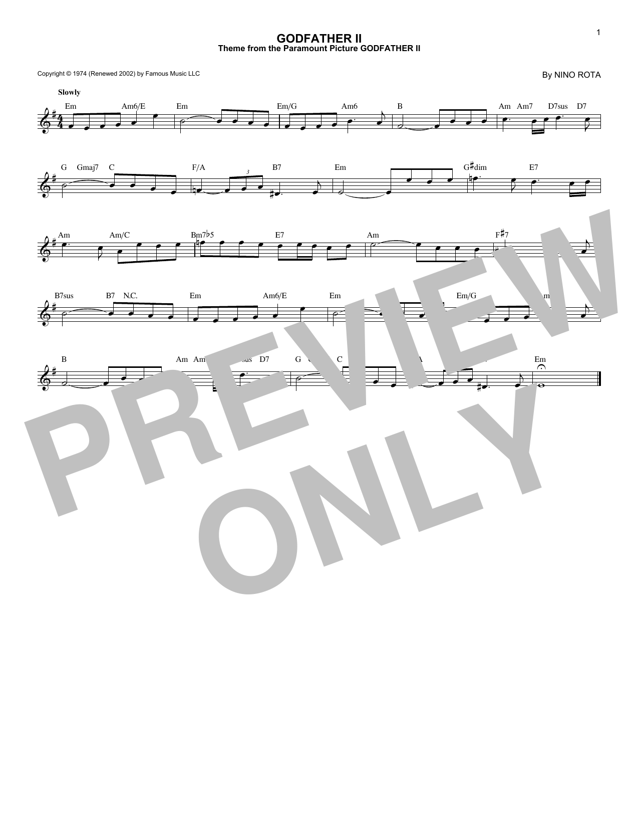 Nino Rota Godfather II Sheet Music