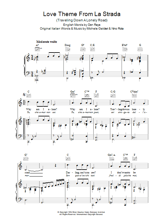Nino Rota Love Theme (from La Strada) Sheet Music