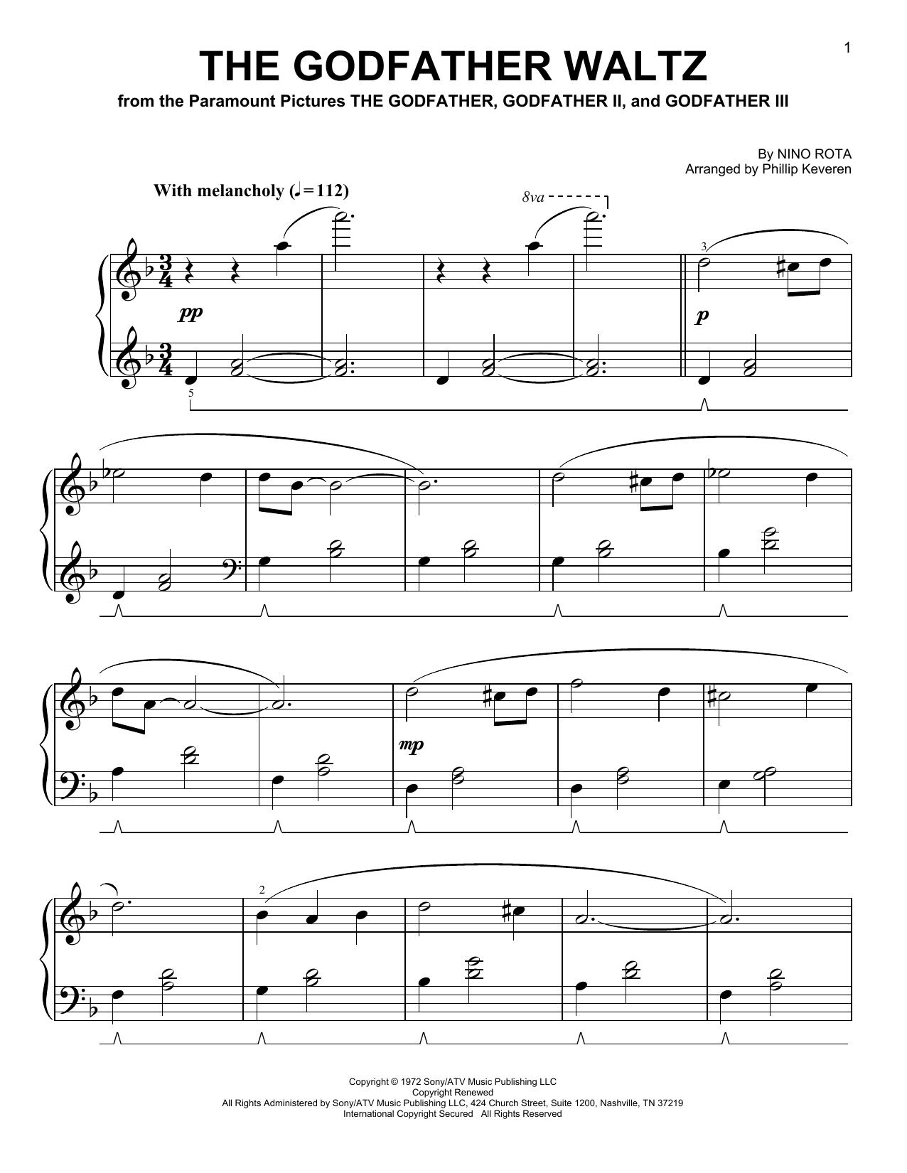 Nino Rota The Godfather Waltz [Classical version] (arr. Phillip Keveren) Sheet Music