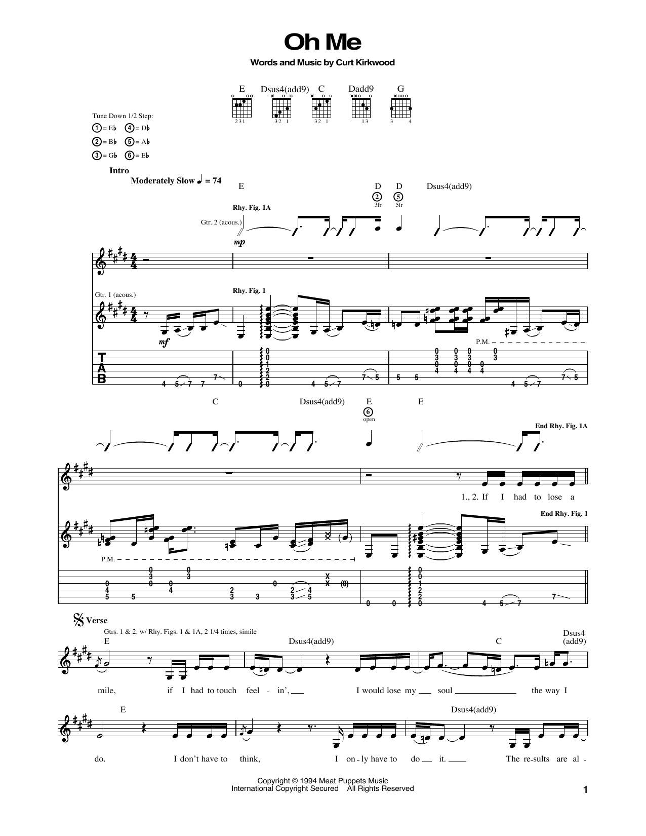 Nirvana Oh Me Sheet Music