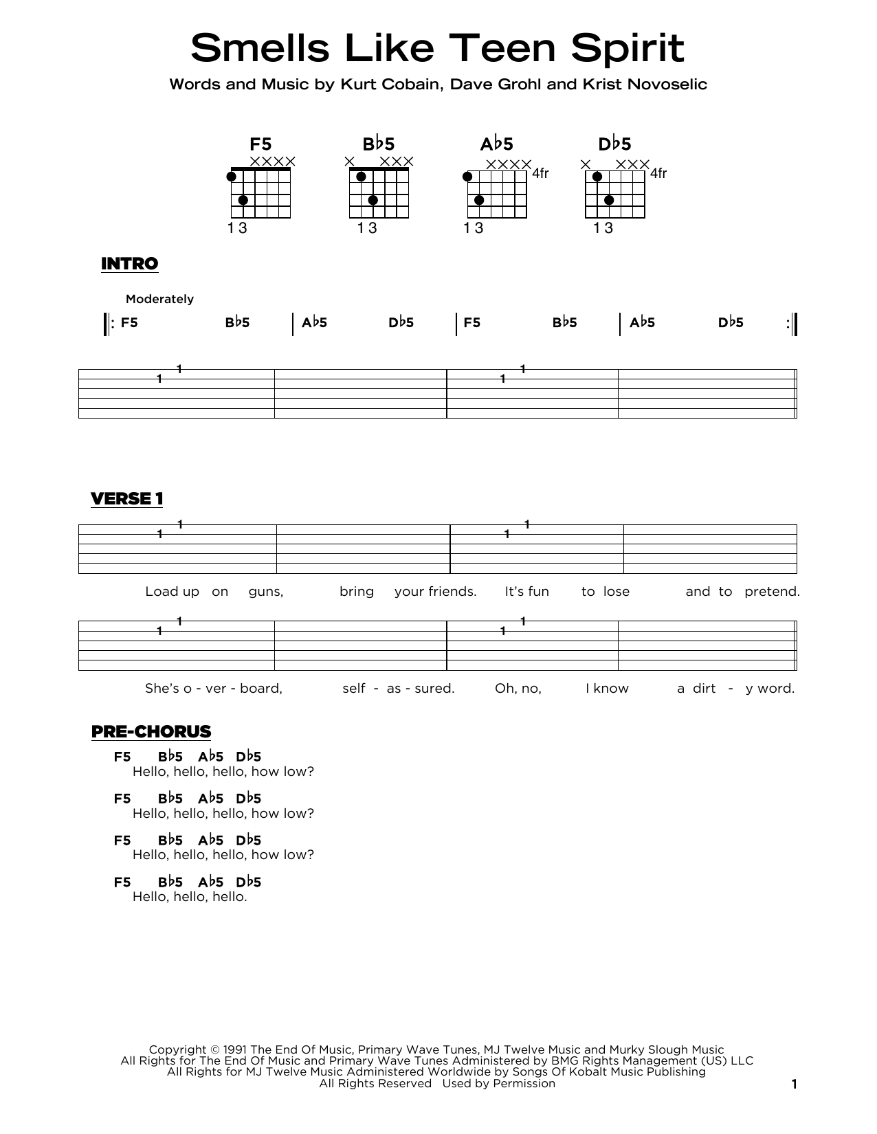 Nirvana Smells Like Teen Spirit Sheet Music
