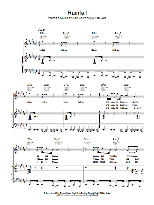 Nitin Sawhney Rainfall Sheet Music