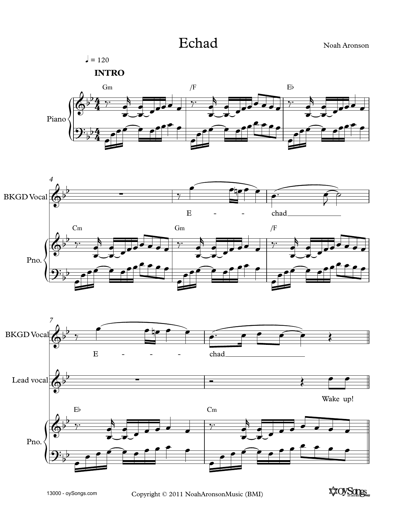 Noah Aronson Echad Sheet Music