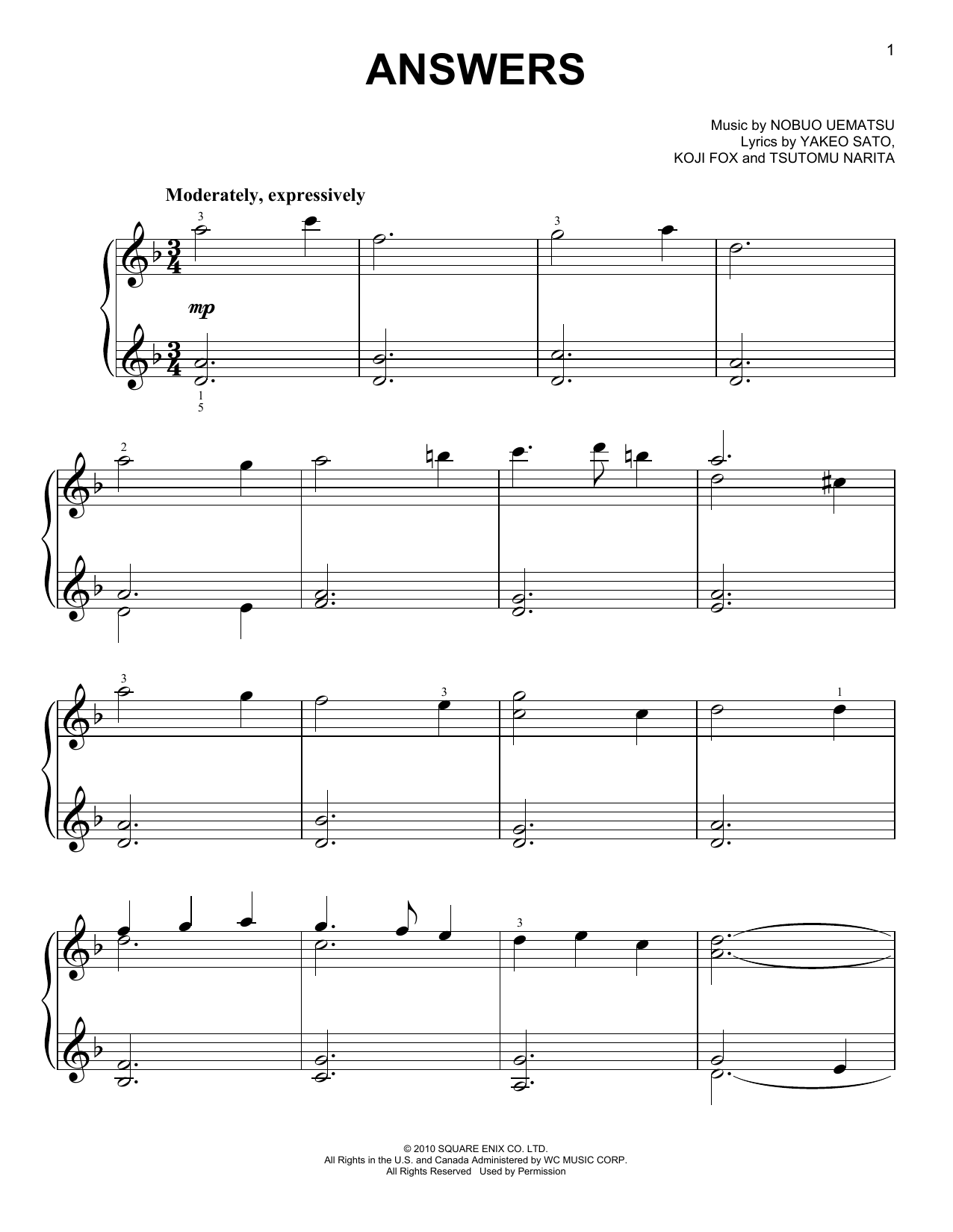 Nobuo Uematsu Answers (from Final Fantasy XIV) Sheet Music