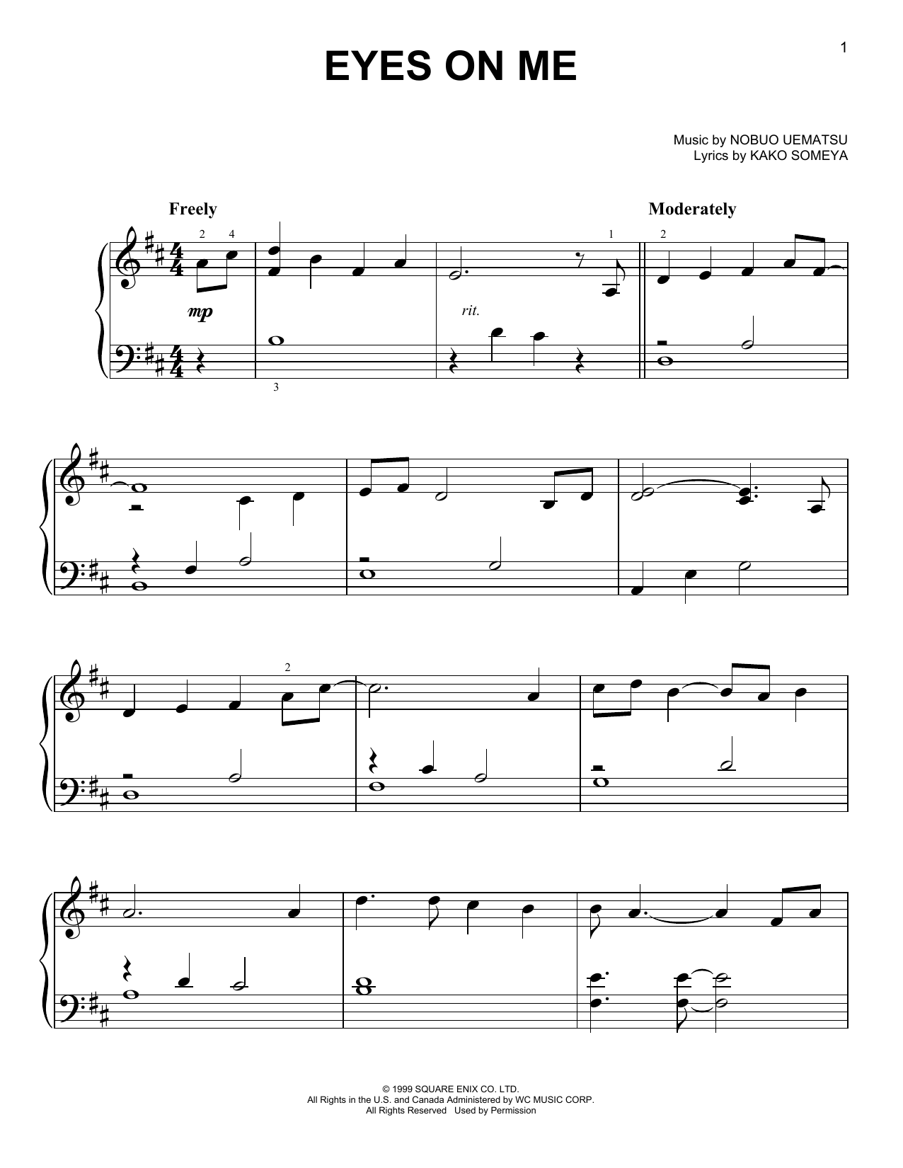 Nobuo Uematsu Eyes On Me (from Final Fantasy VIII) Sheet Music