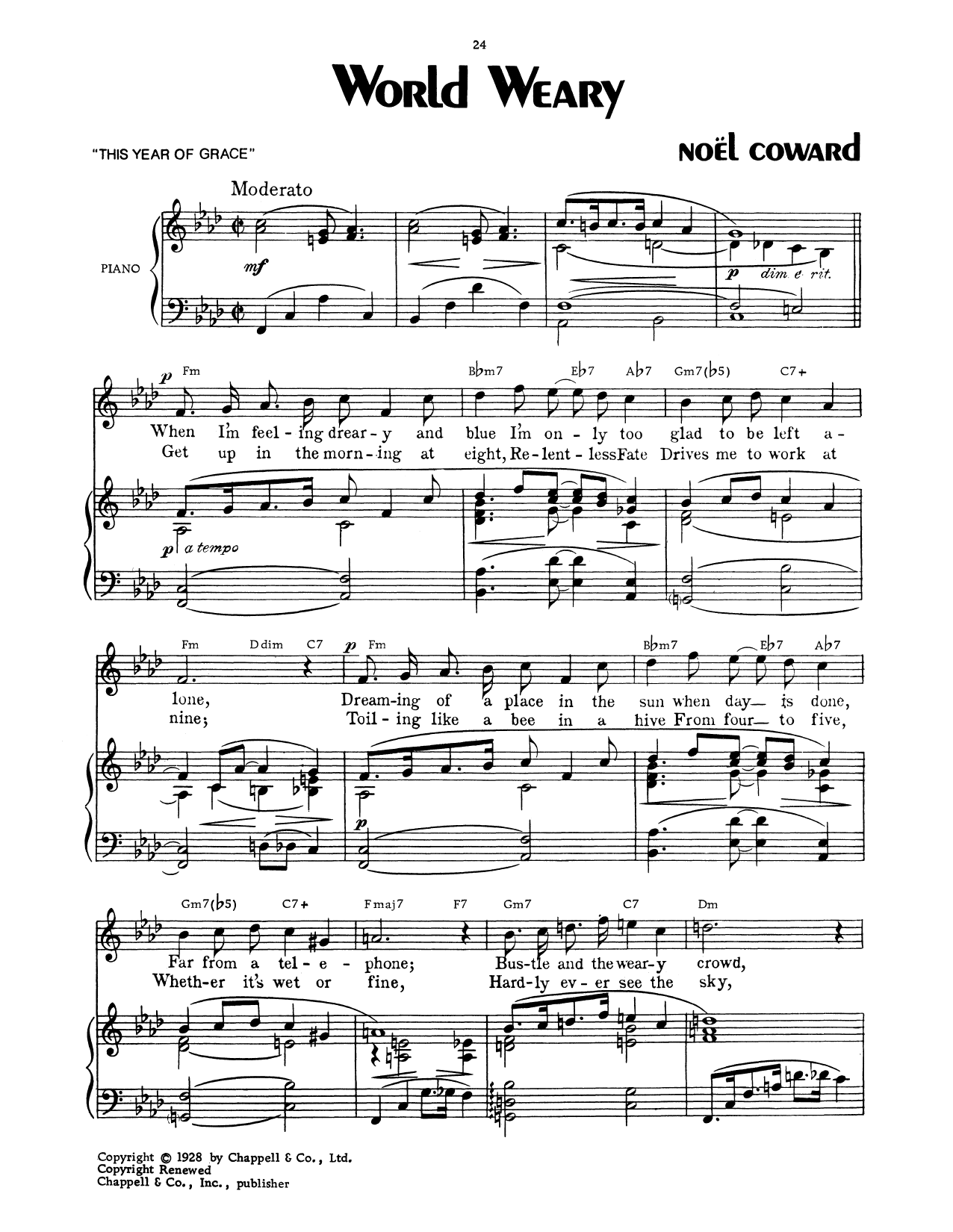 Noel Coward World Weary Sheet Music