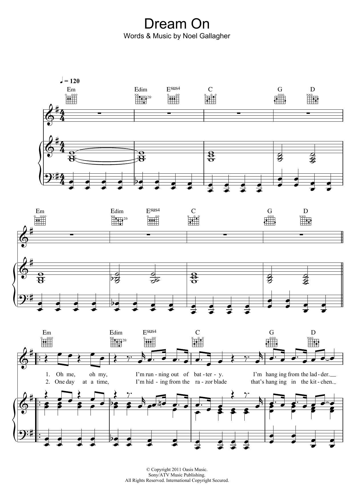 Noel Gallagher Dream On Sheet Music