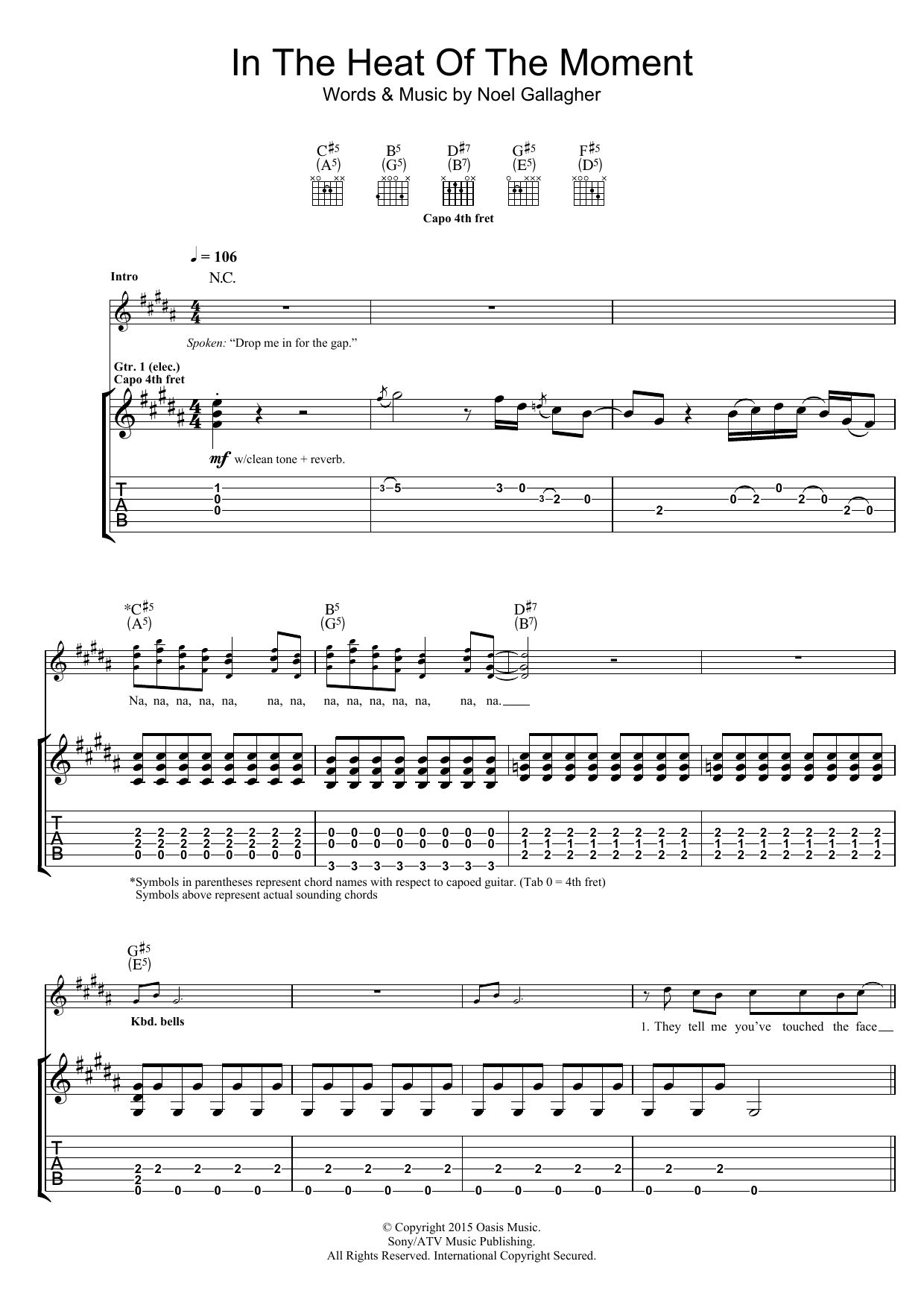 Noel Gallagher's High Flying Birds In The Heat Of The Moment Sheet Music