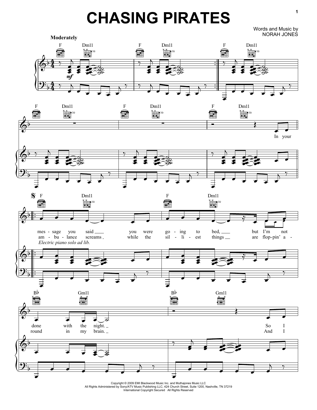 Norah Jones Chasing Pirates Sheet Music