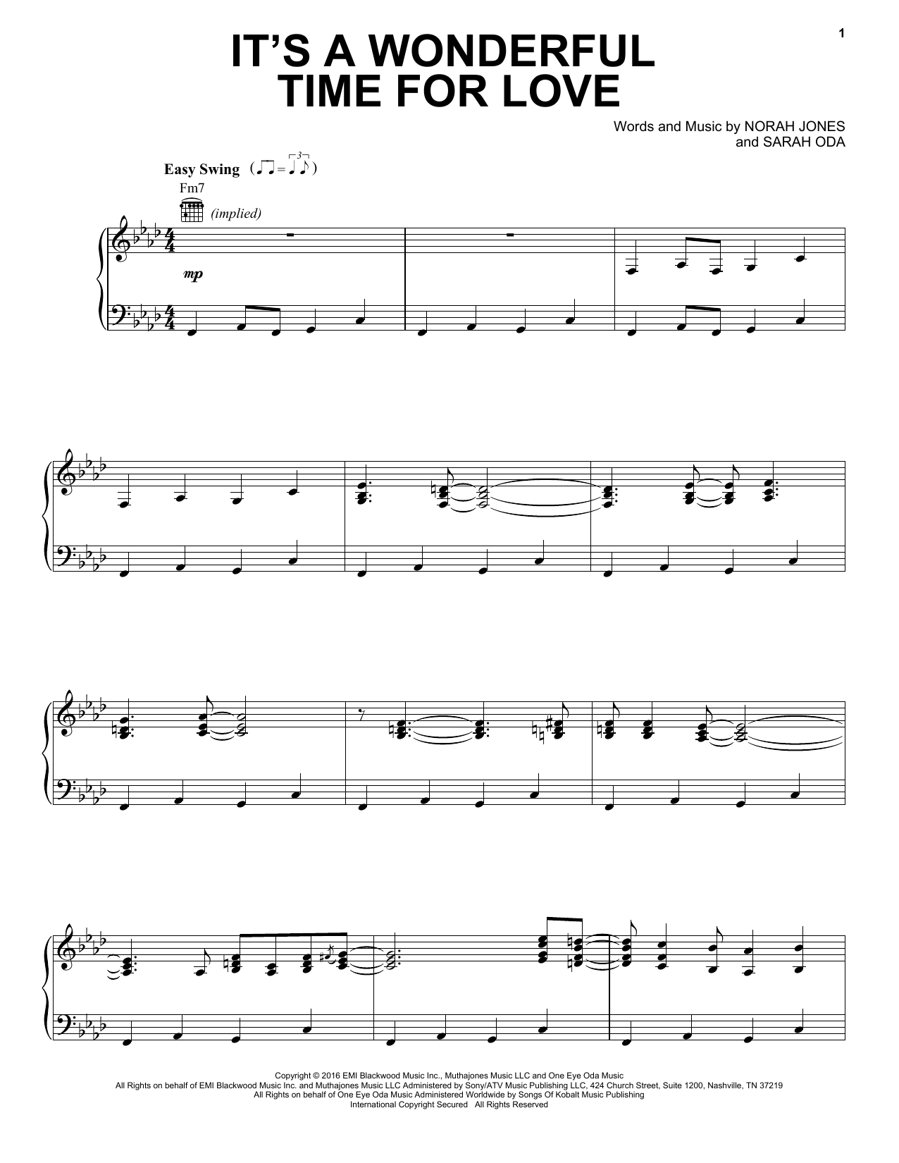 Norah Jones It's A Wonderful Time For Love Sheet Music