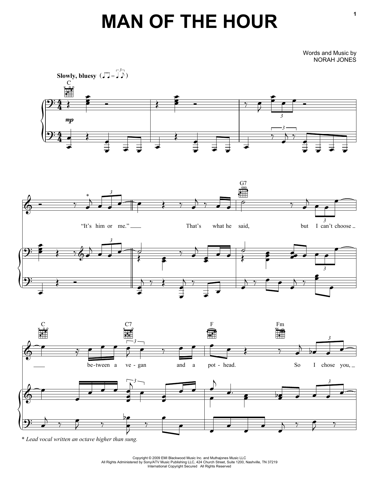 Norah Jones Man Of The Hour Sheet Music