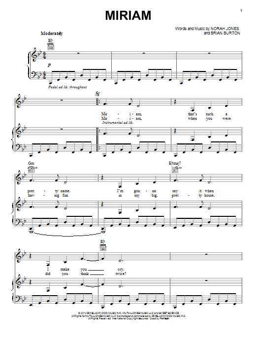 Norah Jones Miriam Sheet Music