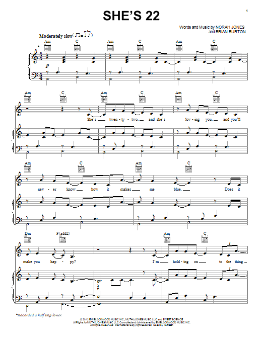 Norah Jones She's 22 Sheet Music