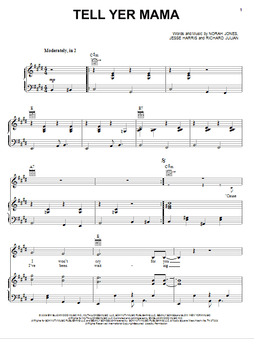 Norah Jones Tell Yer Mama Sheet Music