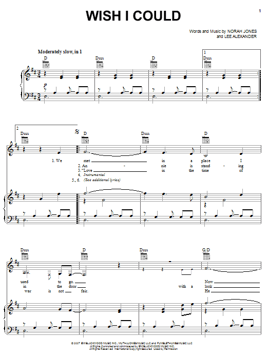 Norah Jones Wish I Could Sheet Music