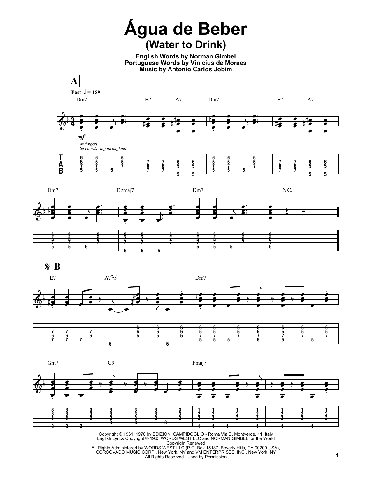 Norman Gimbel Água De Beber (Water To Drink) Sheet Music
