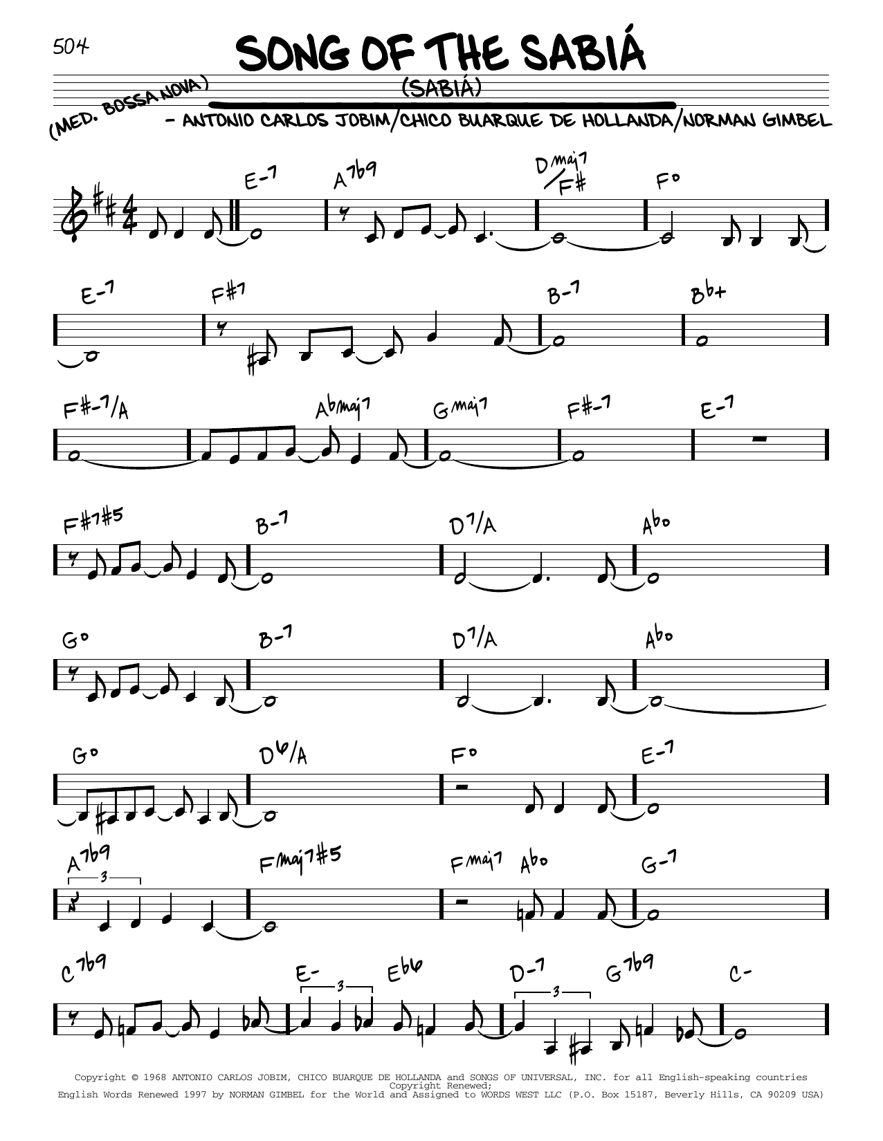 Norman Gimbel Song Of The Sabiá (Sabiá) Sheet Music