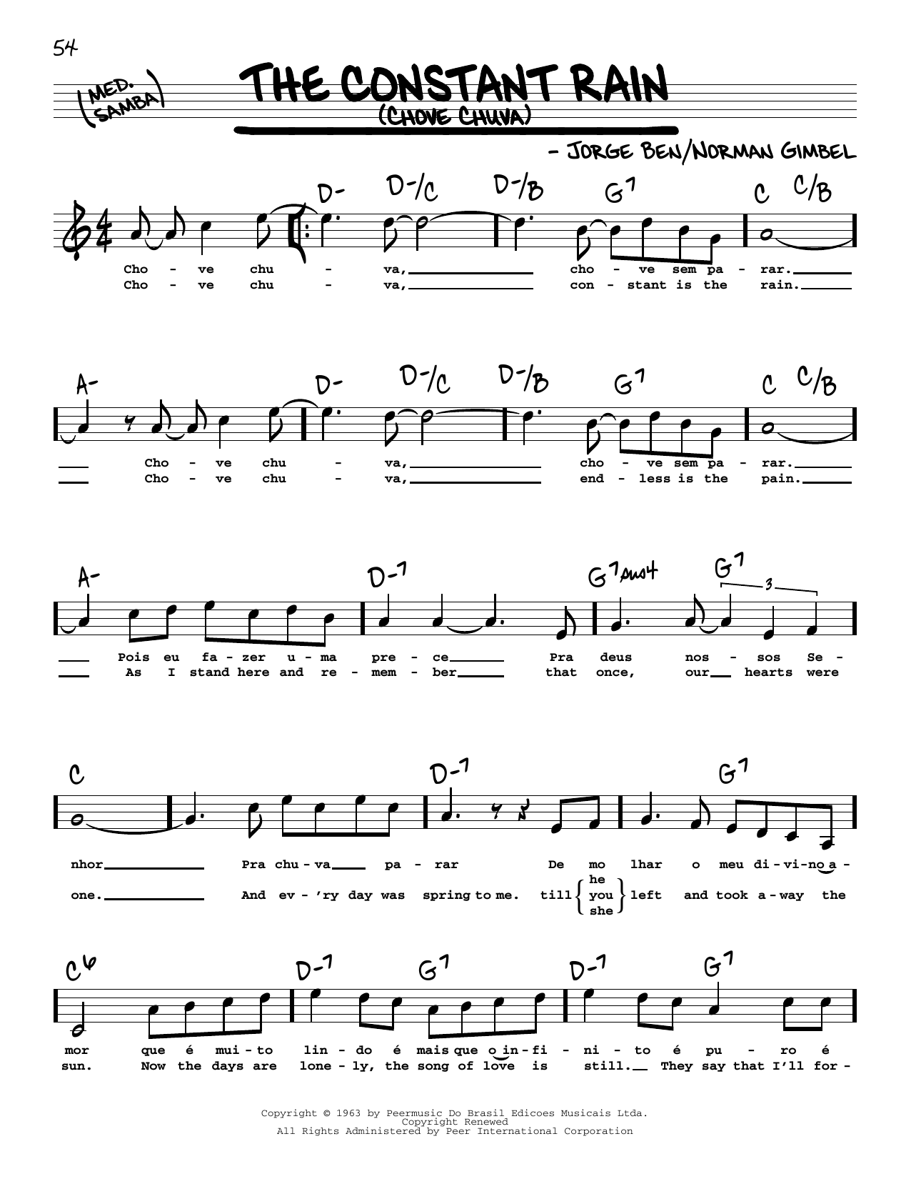 Norman Gimbel The Constant Rain (Chove Chuva) (High Voice) Sheet Music