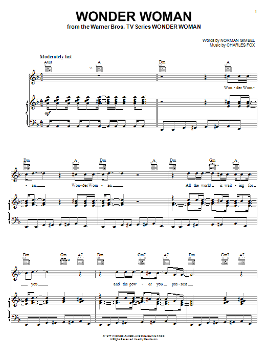 Norman Gimbel Wonder Woman Sheet Music
