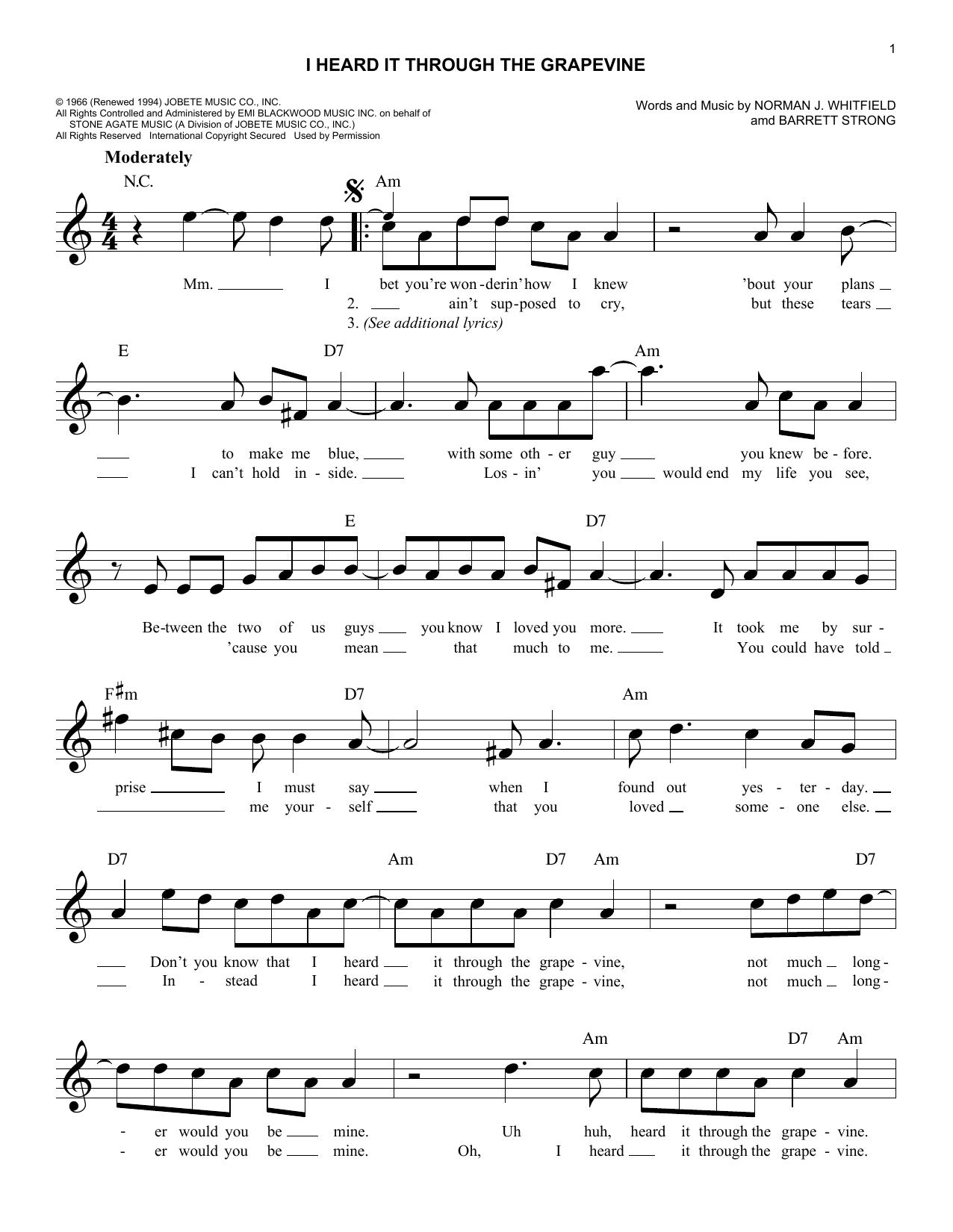 Norman J. Whitfield I Heard It Through The Grapevine Sheet Music