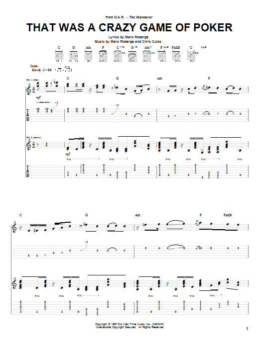 O.A.R. That Was A Crazy Game Of Poker Sheet Music