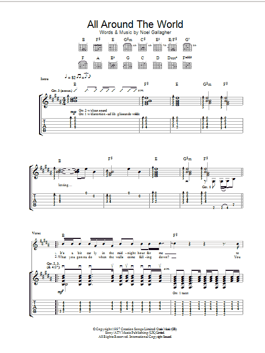 Oasis All Around The World Sheet Music