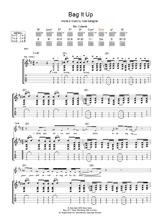 Oasis Bag It Up Sheet Music