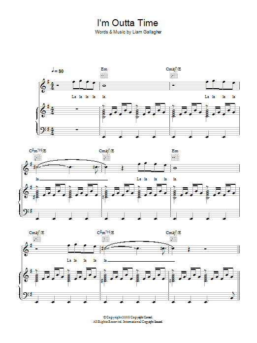 Oasis I'm Outta Time Sheet Music