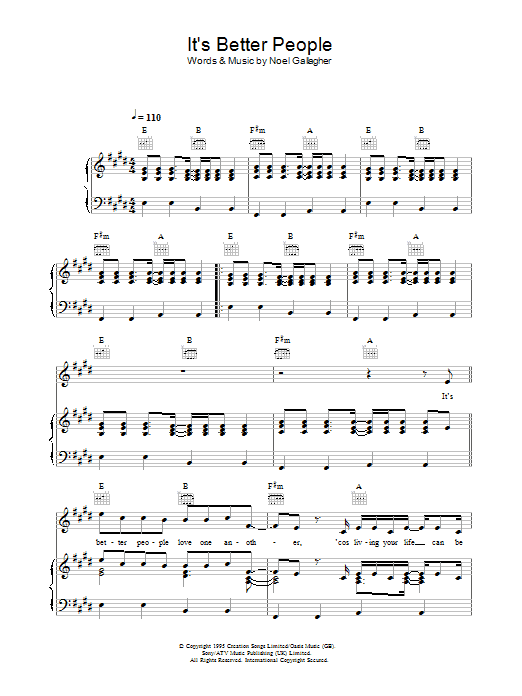 Oasis It's Better People Sheet Music