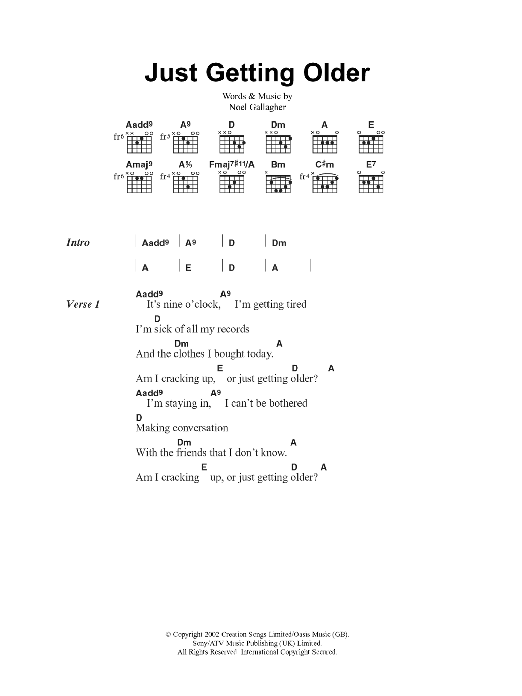 Oasis Just Getting Older Sheet Music