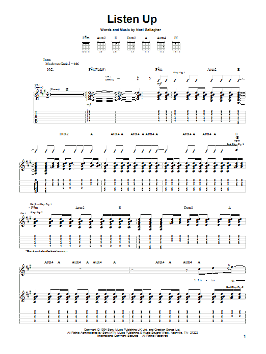 Oasis Listen Up Sheet Music