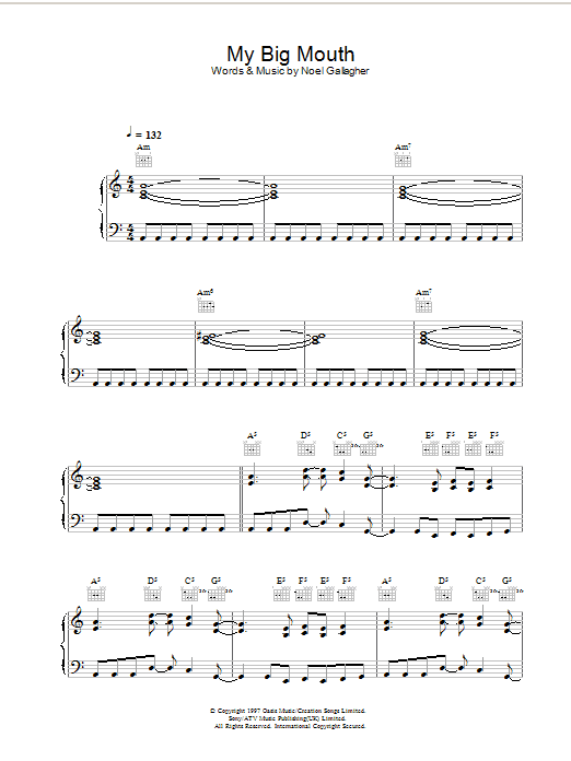 Oasis My Big Mouth Sheet Music