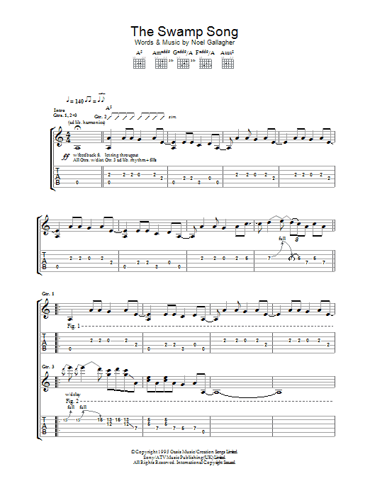 Oasis The Swamp Song Sheet Music