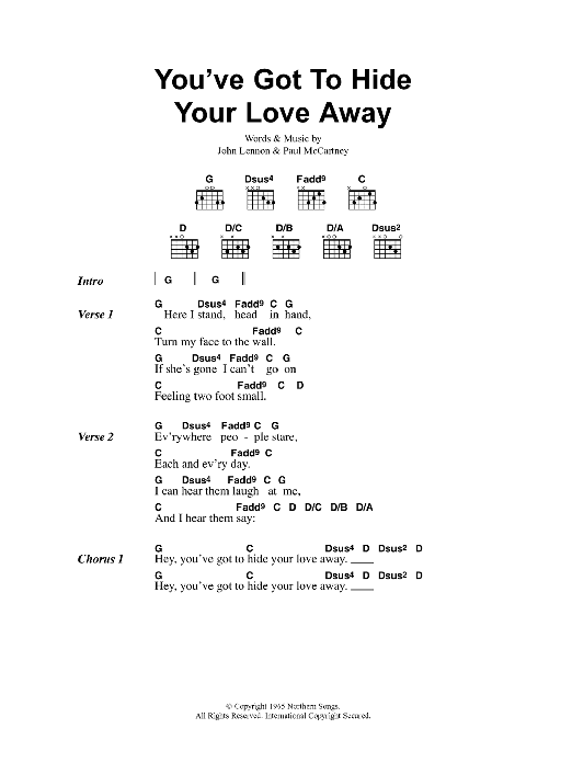 Oasis You've Got To Hide Your Love Away Sheet Music