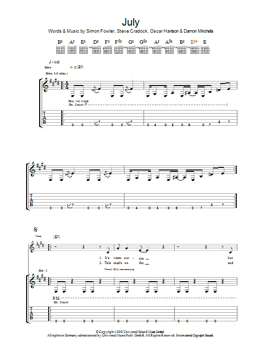 Ocean Colour Scene July Sheet Music