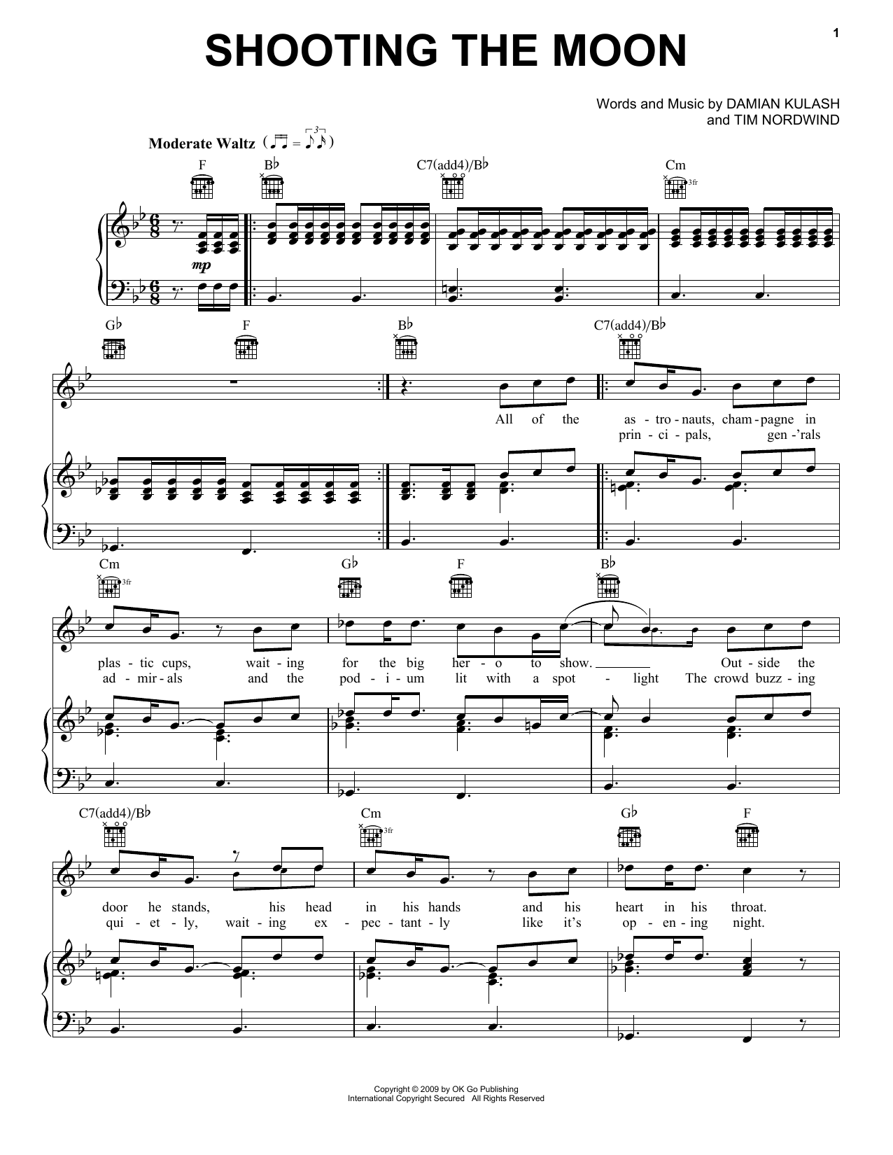 OK Go Shooting The Moon Sheet Music