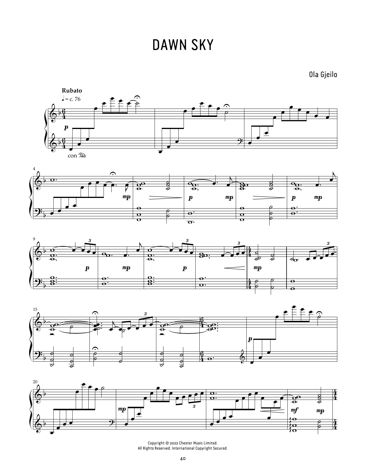 Ola Gjeilo Dawn Sky Sheet Music