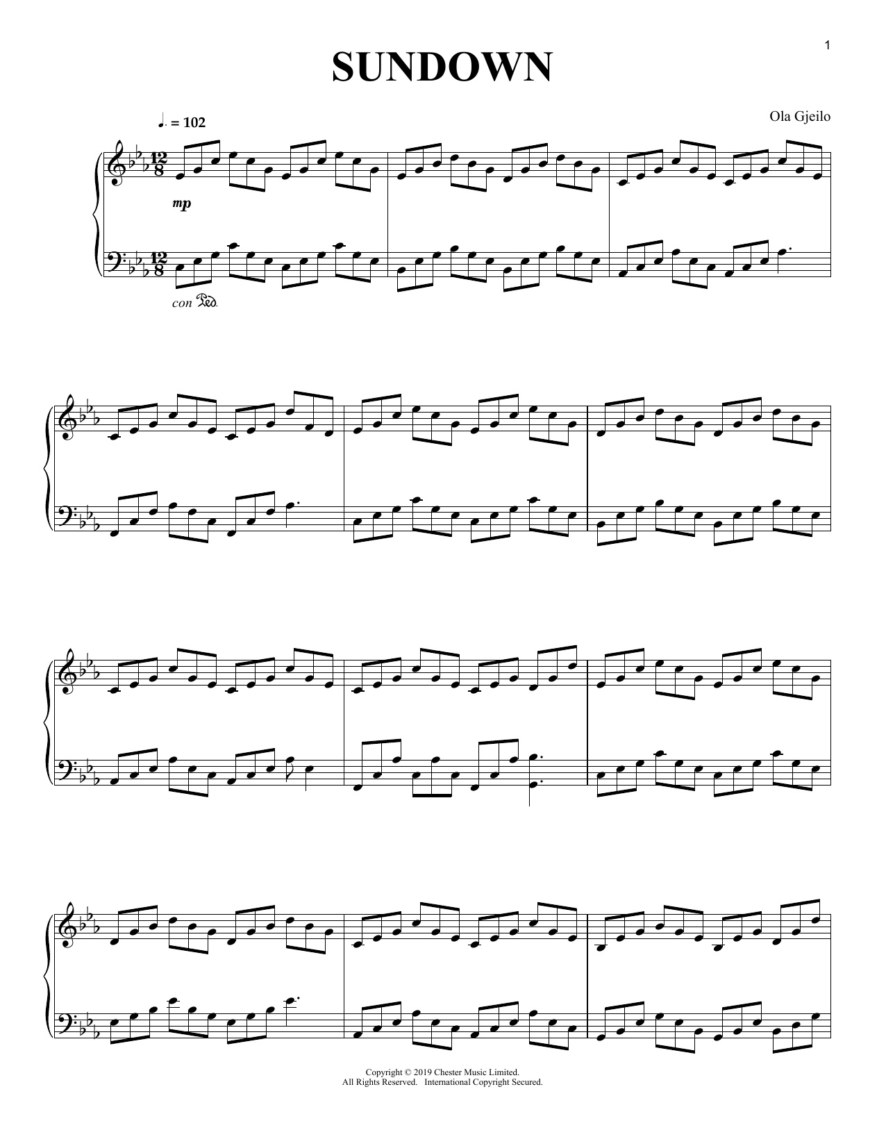 Ola Gjeilo Sundown Sheet Music