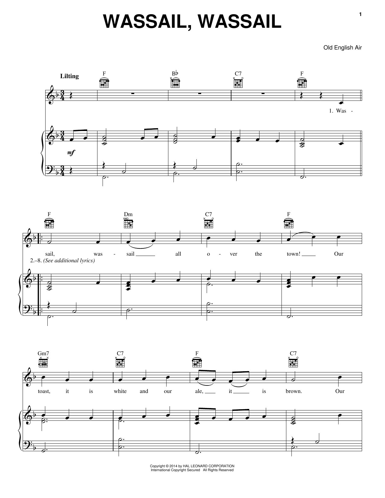 Old English Air Wassail, Wassail Sheet Music