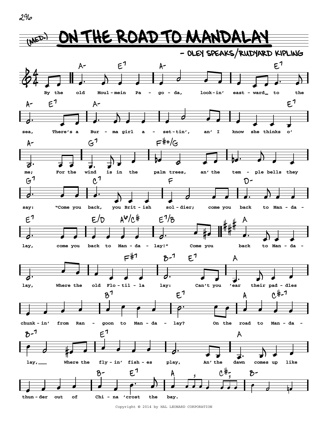 Oley Speaks On The Road To Mandalay (Low Voice) Sheet Music