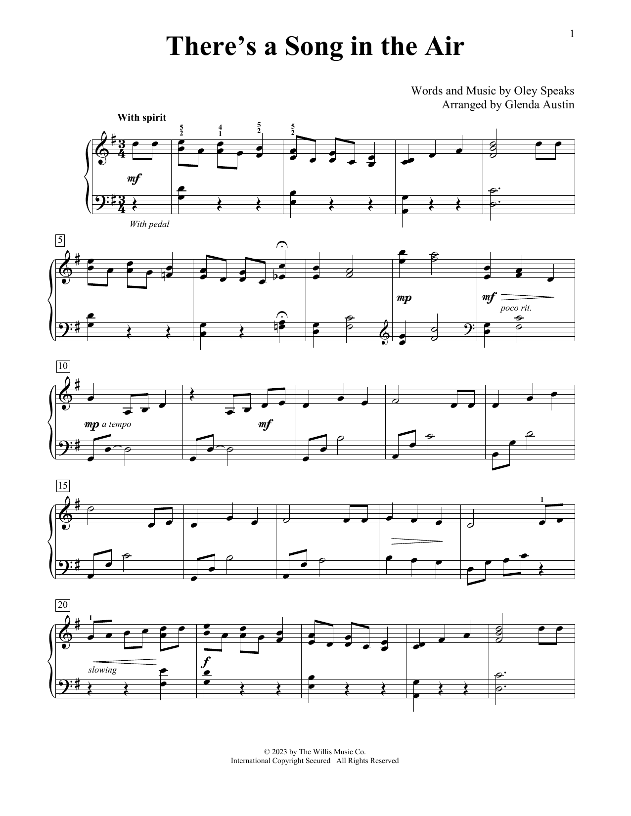 Oley Speaks There's A Song In The Air (arr. Glenda Austin) Sheet Music