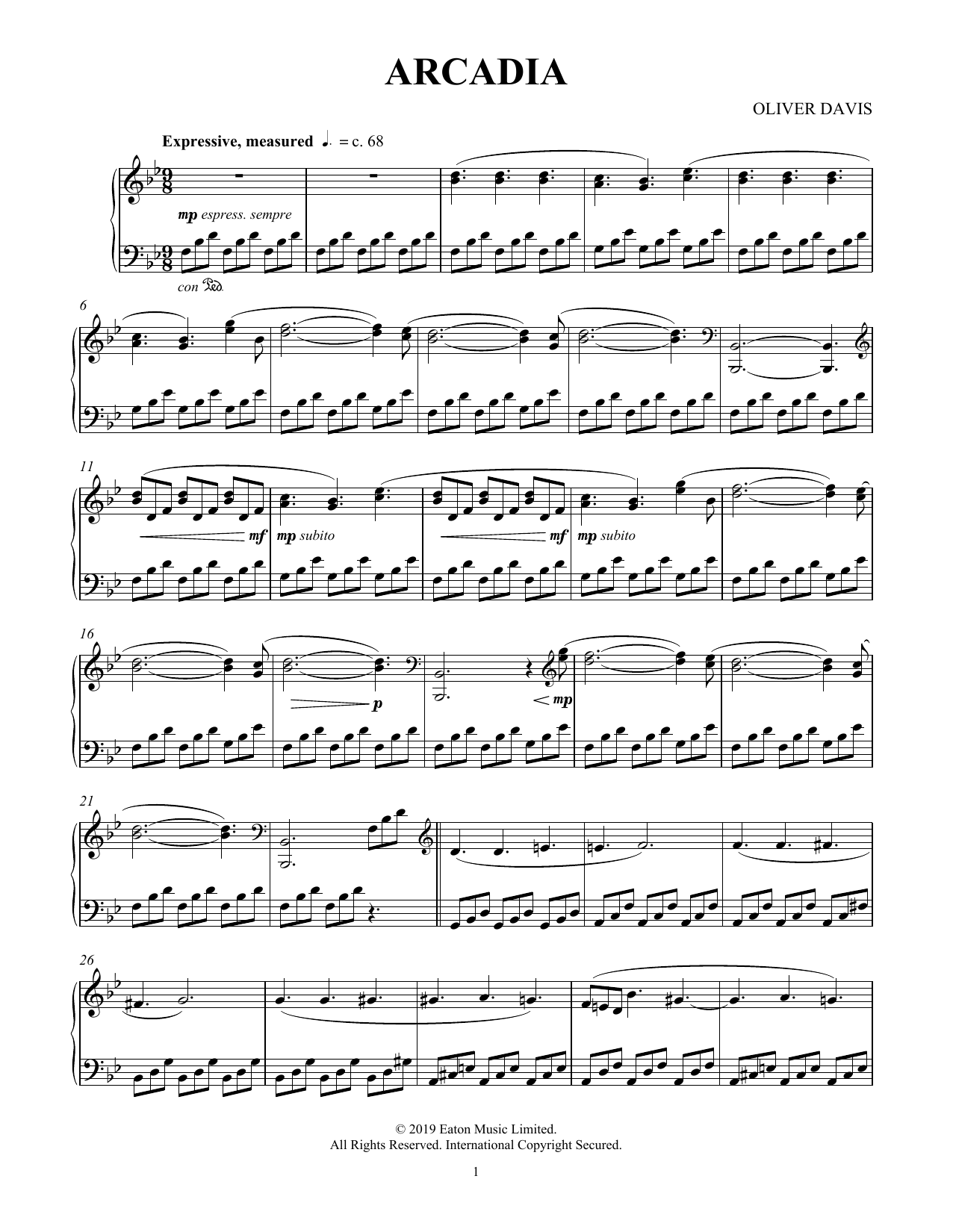 Oliver Davis Arcadia Sheet Music